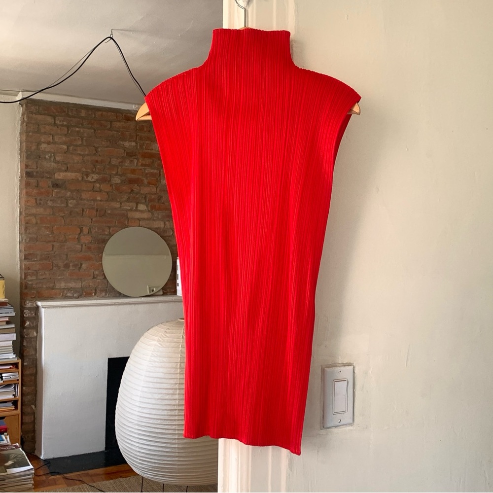 Issey Miyake Pleats Please Turtleneck Tank Red JP3 - Picture 5 of 7